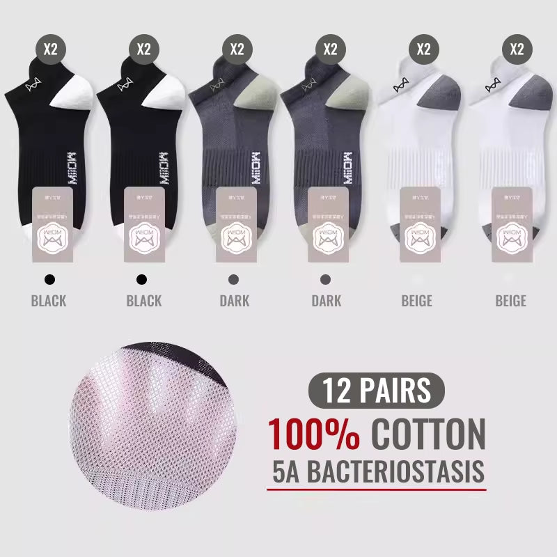 100% Pure Cotton Short Socks Men Ankle Sock Business Dress Ear-Lifting Heel Protection Deodorant Antibacterial Sports Sock