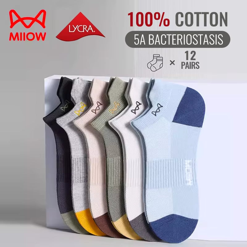 100% Pure Cotton Short Socks Men Ankle Sock Business Dress Ear-Lifting Heel Protection Deodorant Antibacterial Sports Sock