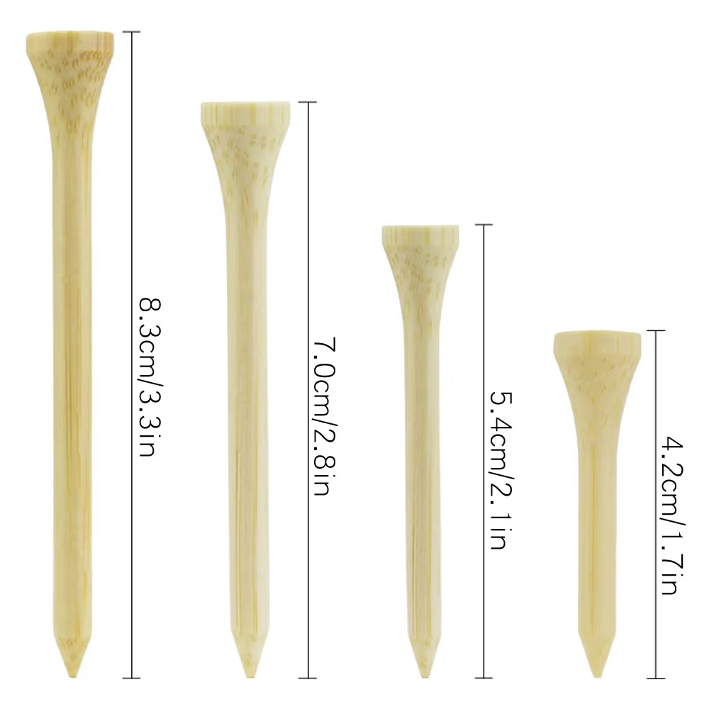 Bamboo Golf Tees (100 Pack) – 4 Mixed Sizes for Driver, Woods & Irons