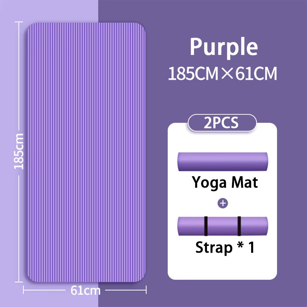 8mm Thick Eco-Friendly NBR Yoga Mat – Anti-Slip Fitness & Exercise Floor Mat with Carrying Strap (Pink, Purple, Blue, Black)