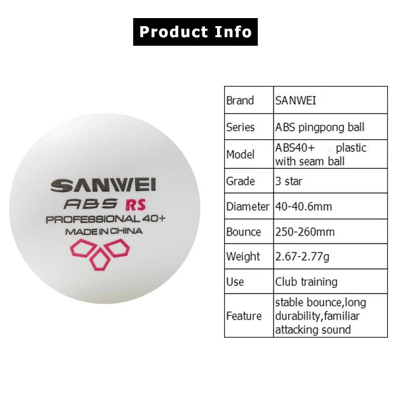 SANWEI RS40+ Pro 3-Star Ping Pong Balls | High-Bounce ABS Seamed Table Tennis Balls for Intensive Club Training