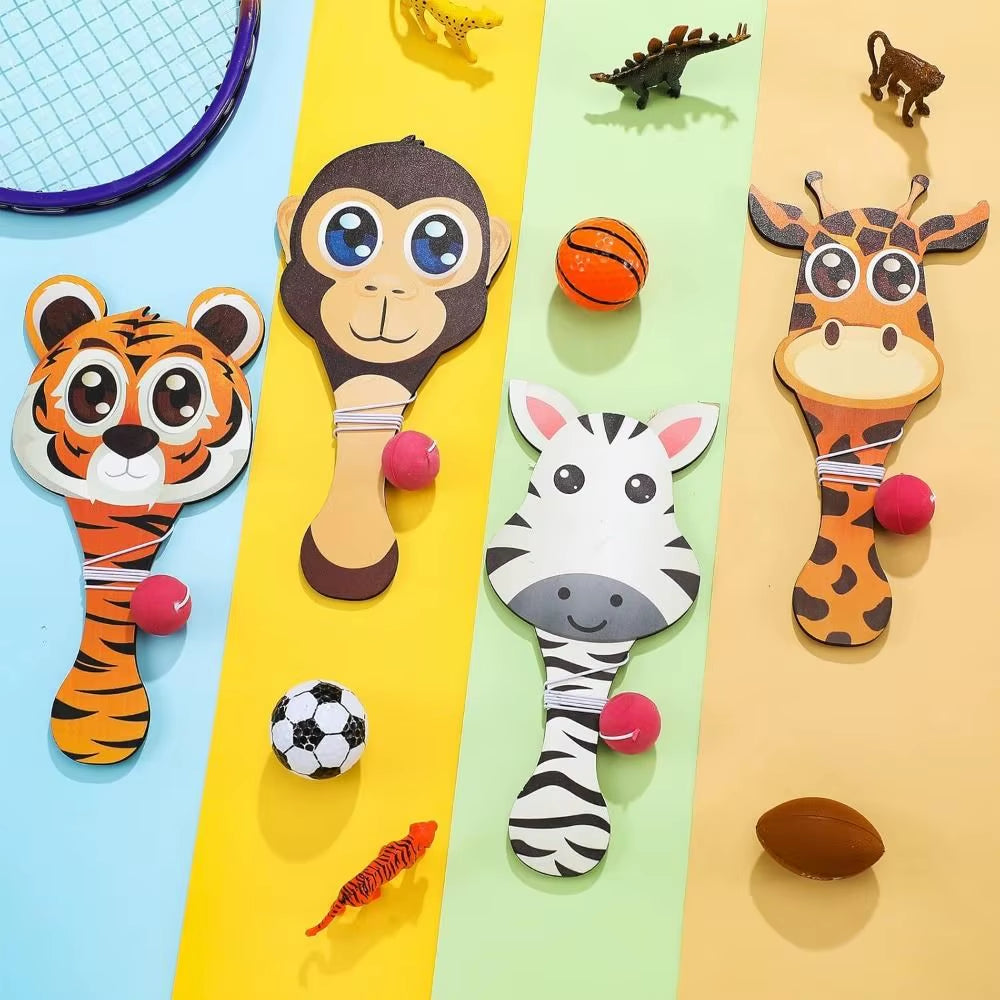 Portable Wooden Paddle Ball Game Set with Elastic String – 4-Piece Lightweight Outdoor & Travel Sports Activity for Kids and Adults