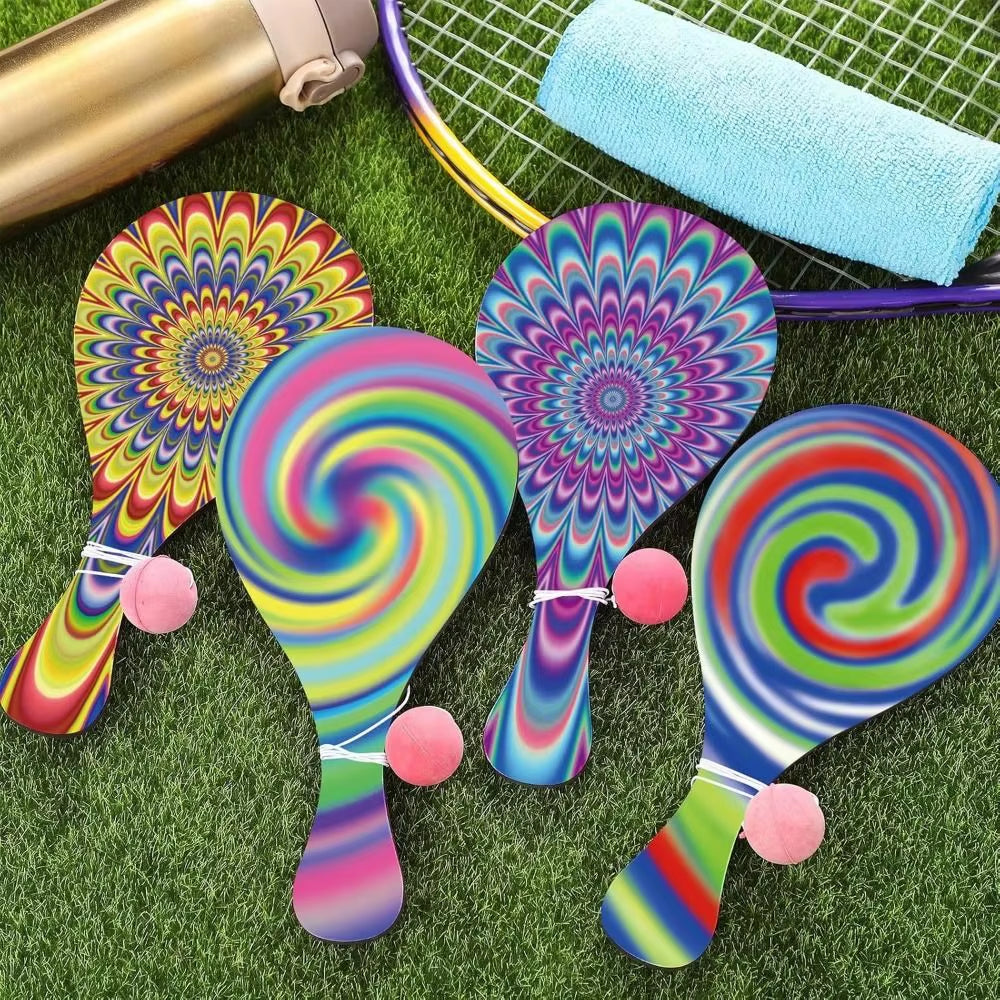 Portable Wooden Paddle Ball Game Set with Elastic String – 4-Piece Lightweight Outdoor & Travel Sports Activity for Kids and Adults