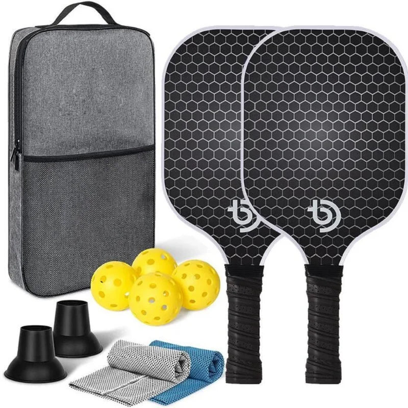 Pickleball Paddles Set of 2 Fiberglass Pickleball Set with Non-Slip Ergonomic Soft Grip Pickleball Balls Bag Gifts for Men Women