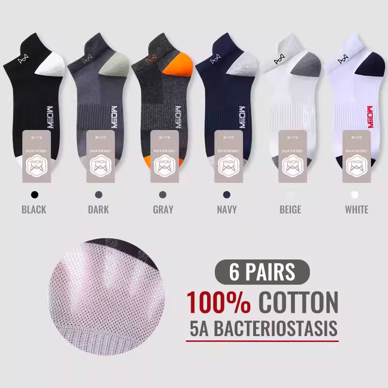 100% Pure Cotton Short Socks Men Ankle Sock Business Dress Ear-Lifting Heel Protection Deodorant Antibacterial Sports Sock