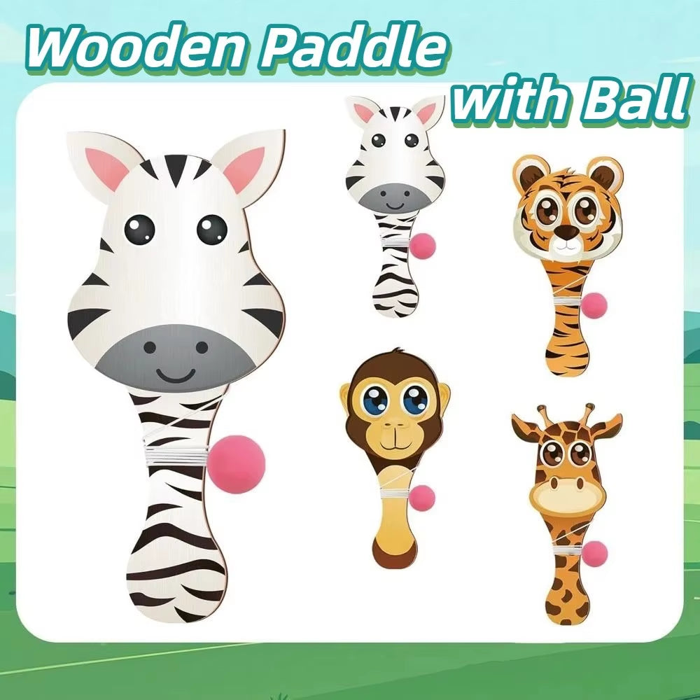Portable Wooden Paddle Ball Game Set with Elastic String – 4-Piece Lightweight Outdoor & Travel Sports Activity for Kids and Adults