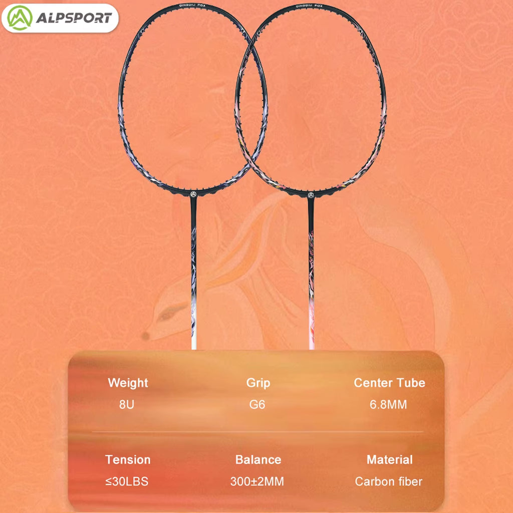 ALP FOX Goddess 8U Ultra-Light 62G Badminton Racket – Black/Purple Professional Racquet in Exquisite Gift Box (Suitable for All Ages)