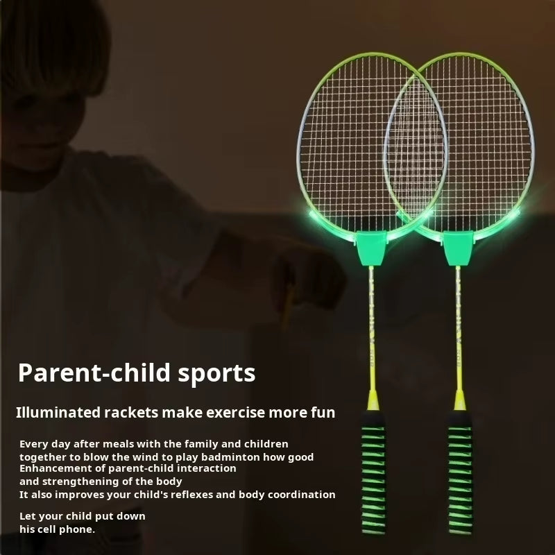 Luminous Badminton Racket Set – Adult & Children Professional Ultra-Lightweight Durable Racquet Kit for Night Outdoor Sports & Training