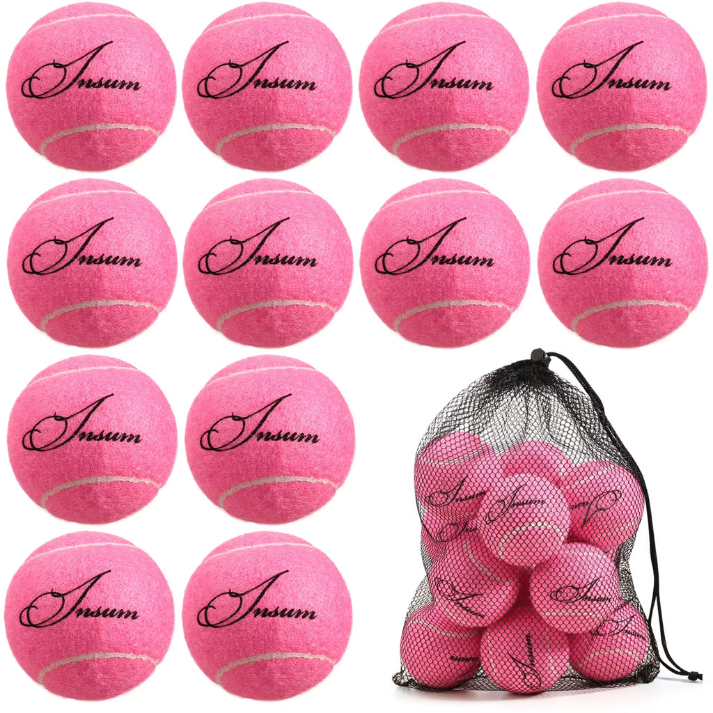 Bulk 12-Piece Tennis Ball Set | High-Elasticity Rubber Training & Play Balls with Handy Mesh Storage Bag