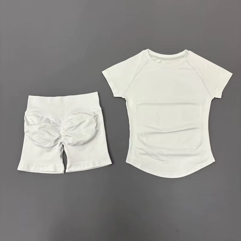 2 Piece Sports Set Women Gym Yoga Set Seamless Fitness Gym Clothes Sportswear Short Sleeve Top Sports Short Leggings Suit