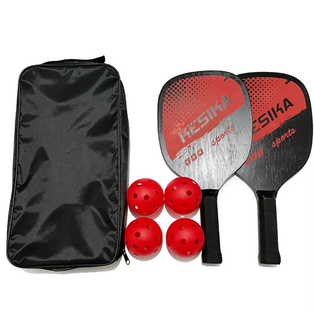 Pickleball Paddle Set with 4 Balls & Carrying Bag – Poplar Wood, Non-Slip (Kids & Family)
