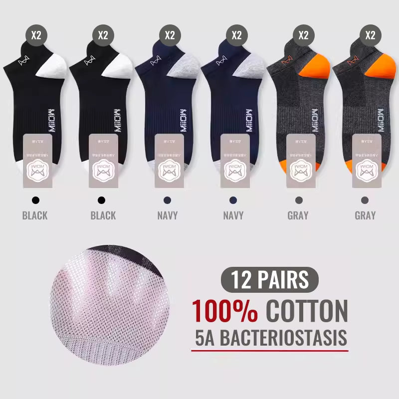 100% Pure Cotton Short Socks Men Ankle Sock Business Dress Ear-Lifting Heel Protection Deodorant Antibacterial Sports Sock