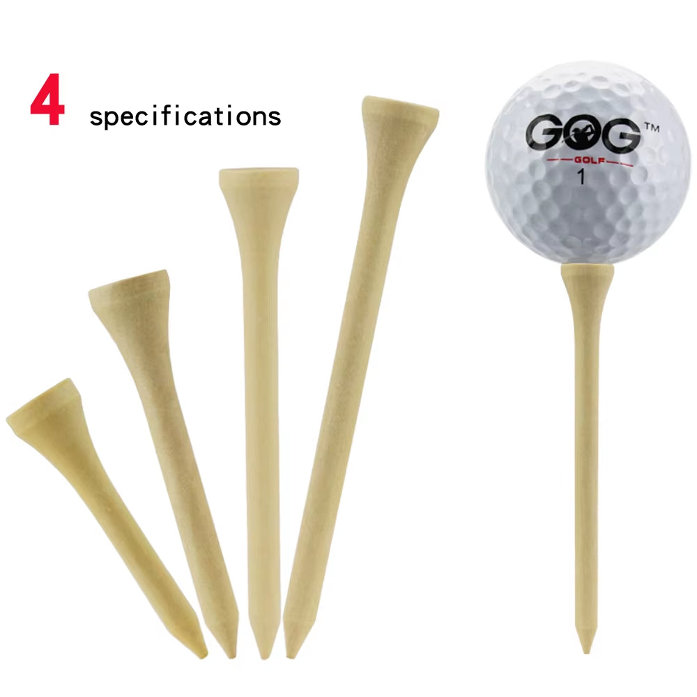 Bamboo Golf Tees (100 Pack) – 4 Mixed Sizes for Driver, Woods & Irons