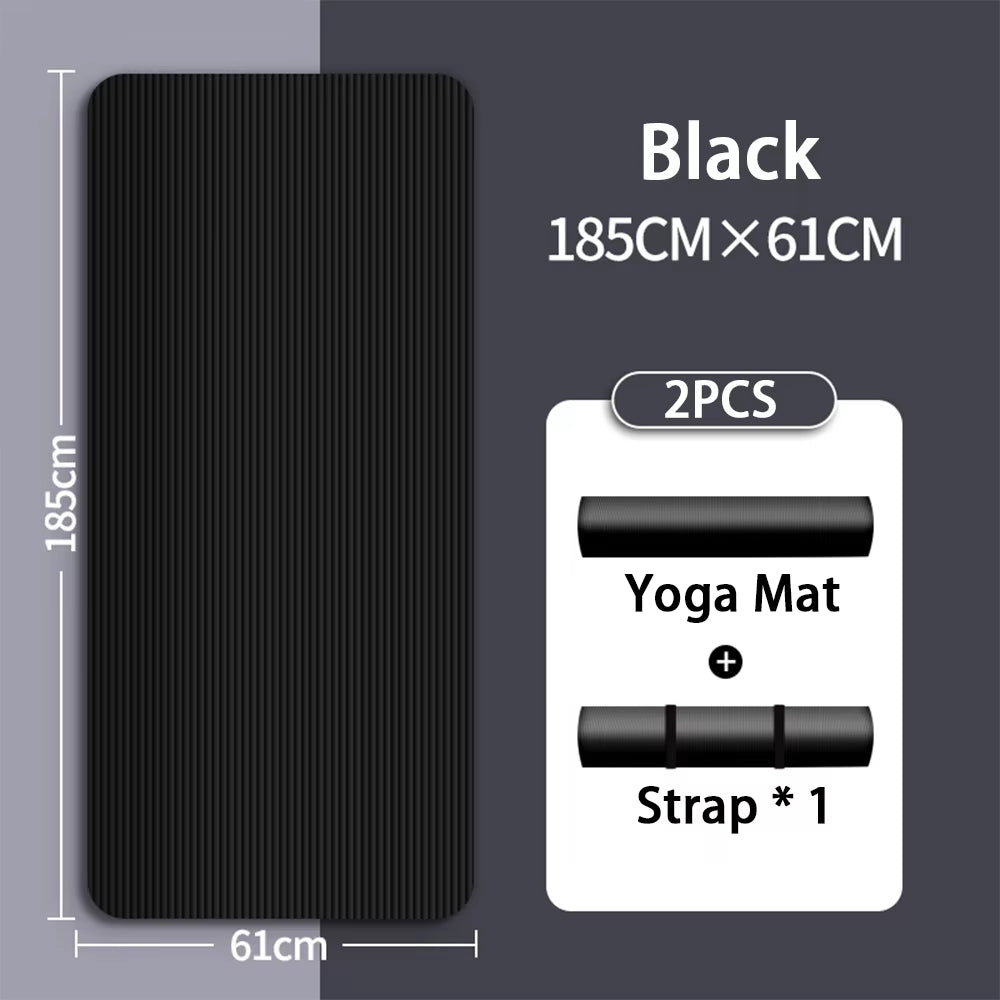 8mm Thick Eco-Friendly NBR Yoga Mat – Anti-Slip Fitness & Exercise Floor Mat with Carrying Strap (Pink, Purple, Blue, Black)