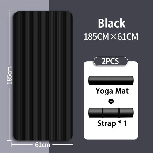 8mm Thick Eco-Friendly NBR Yoga Mat – Anti-Slip Fitness & Exercise Floor Mat with Carrying Strap (Pink, Purple, Blue, Black)