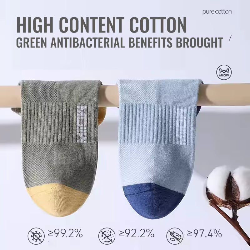 100% Pure Cotton Short Socks Men Ankle Sock Business Dress Ear-Lifting Heel Protection Deodorant Antibacterial Sports Sock