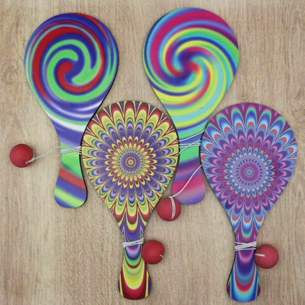 Portable Wooden Paddle Ball Game Set with Elastic String – 4-Piece Lightweight Outdoor & Travel Sports Activity for Kids and Adults