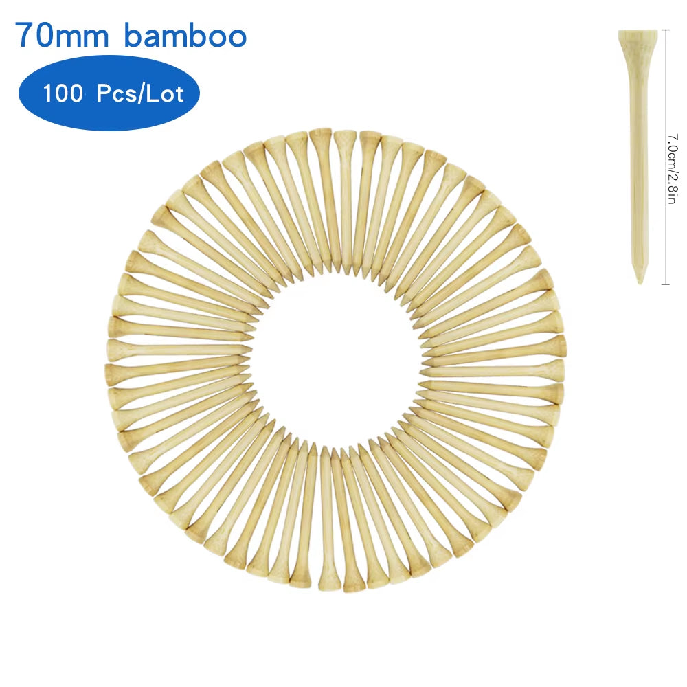 Bamboo Golf Tees (100 Pack) – 4 Mixed Sizes for Driver, Woods & Irons