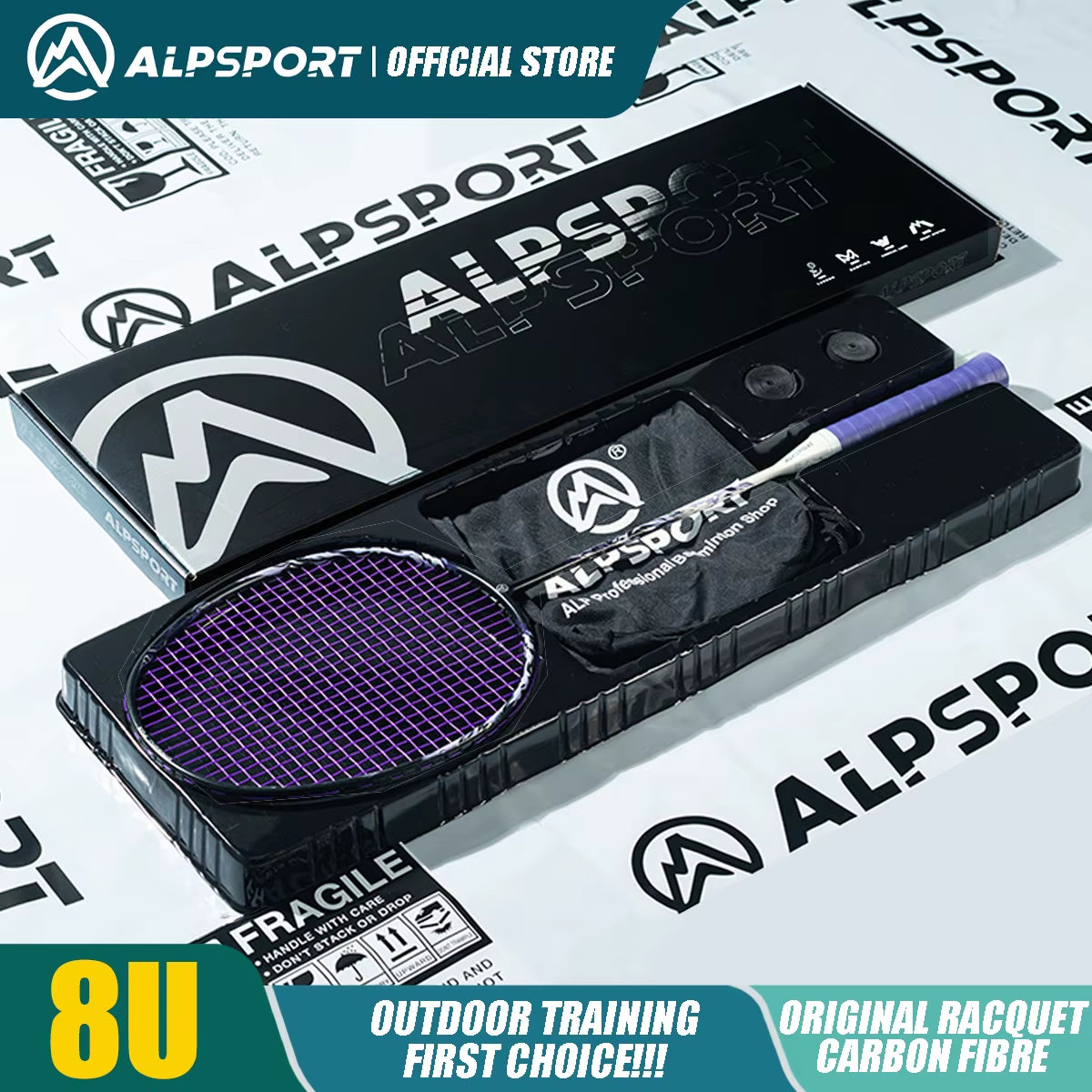 ALP FOX Goddess 8U Ultra-Light 62G Badminton Racket – Black/Purple Professional Racquet in Exquisite Gift Box (Suitable for All Ages)