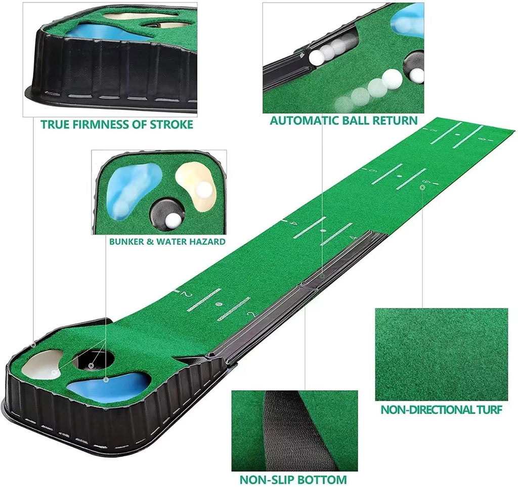 Indoor Golf Putting Mat with Ball Return – Home Putting Green Trainer