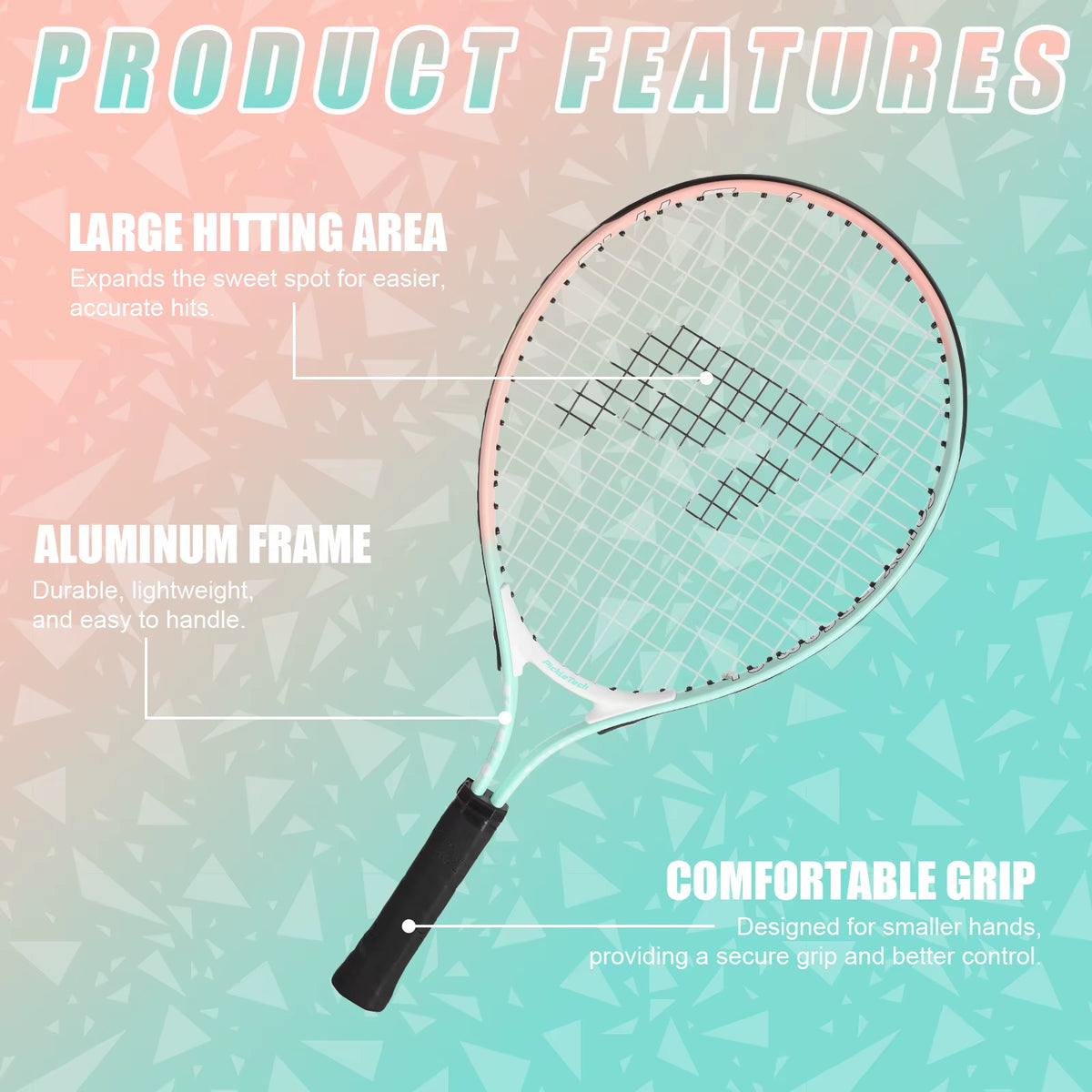 Pickletech Kids Junior Tennis Racket Set | 17-Inch Lightweight Aluminum Racquet & Travel Bag for Toddlers