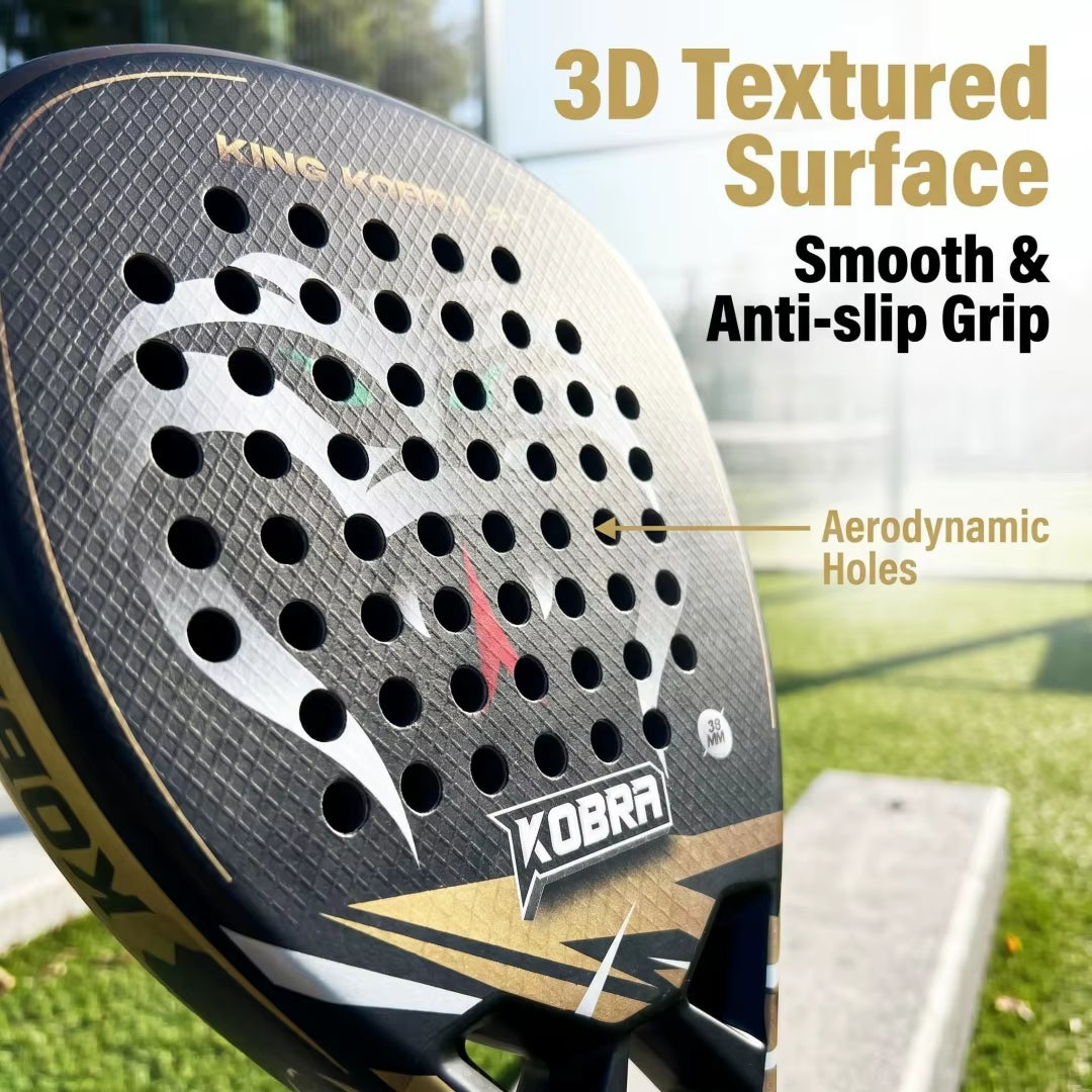 KING KOBRA 2.0 Pro 18K Carbon Padel Tennis Racket | Anti-Slip Grip, 3D Spin Surface & Shock Absorption