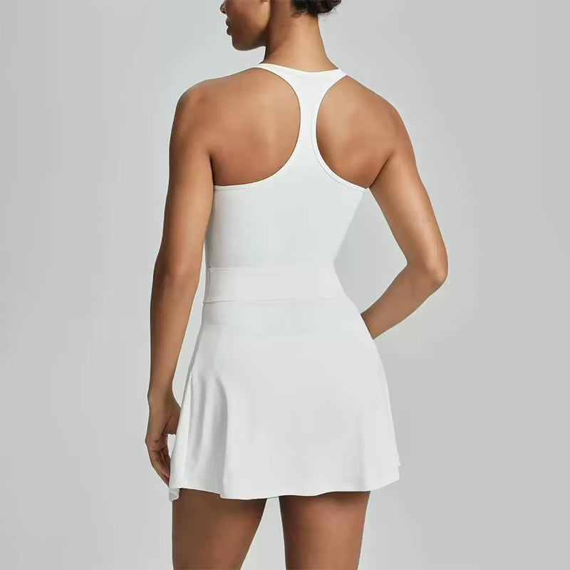Women's Contrast Color Active Tennis & Golf Dress | Anti-Exposure Built-in Shorts & Chest Pad for Maximum Comfort
