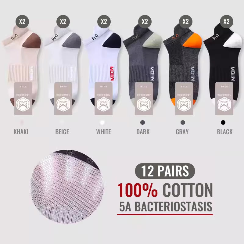 100% Pure Cotton Short Socks Men Ankle Sock Business Dress Ear-Lifting Heel Protection Deodorant Antibacterial Sports Sock