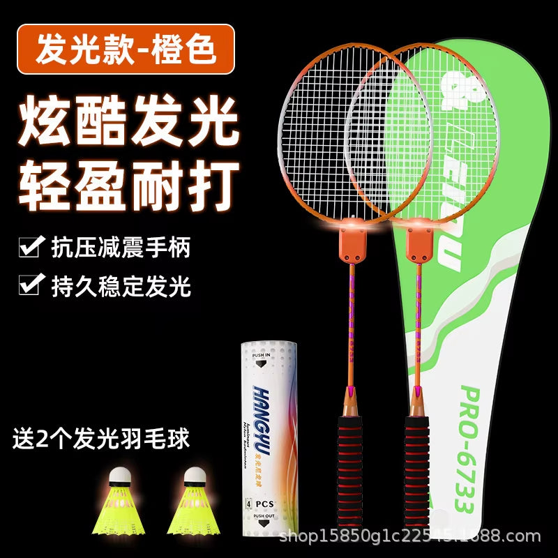 Luminous Badminton Racket Set – Adult & Children Professional Ultra-Lightweight Durable Racquet Kit for Night Outdoor Sports & Training