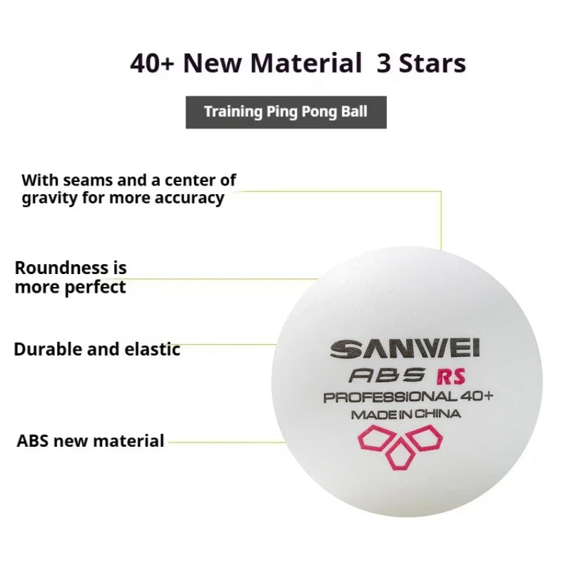 SANWEI RS40+ Pro 3-Star Ping Pong Balls | High-Bounce ABS Seamed Table Tennis Balls for Intensive Club Training
