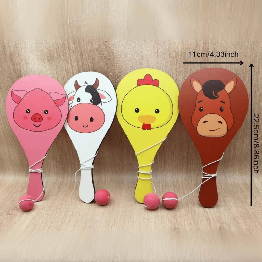 Portable Wooden Paddle Ball Game Set with Elastic String – 4-Piece Lightweight Outdoor & Travel Sports Activity for Kids and Adults