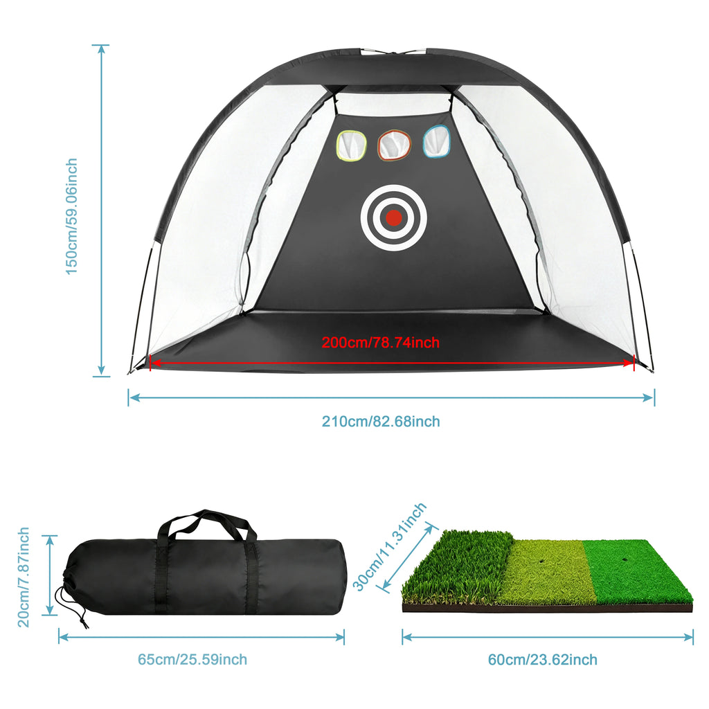 Golf Practice Net 2m × 1.4m with Hitting Mat – Garden Driving & Chipping Net