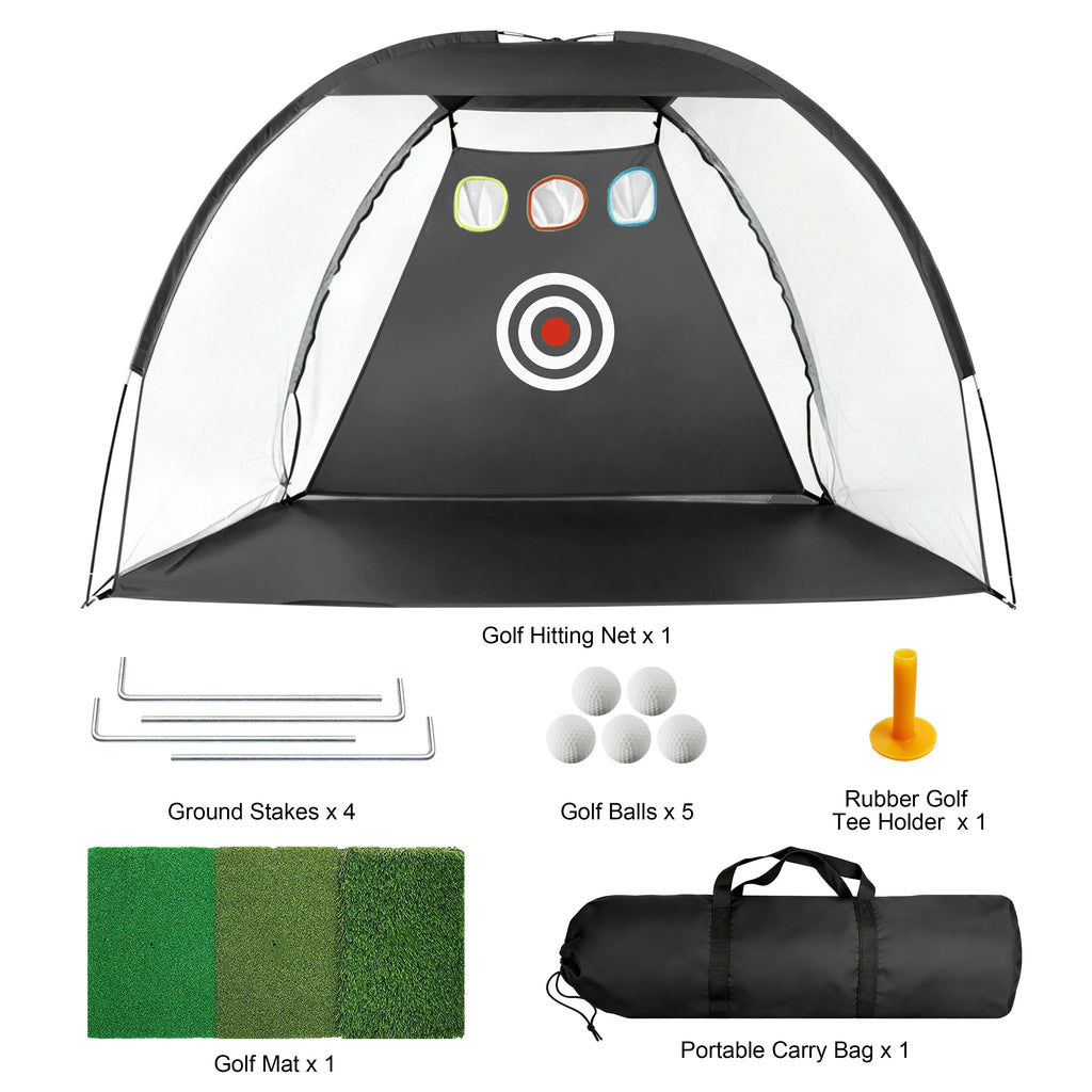 Golf Practice Net 2m × 1.4m with Hitting Mat – Garden Driving & Chipping Net