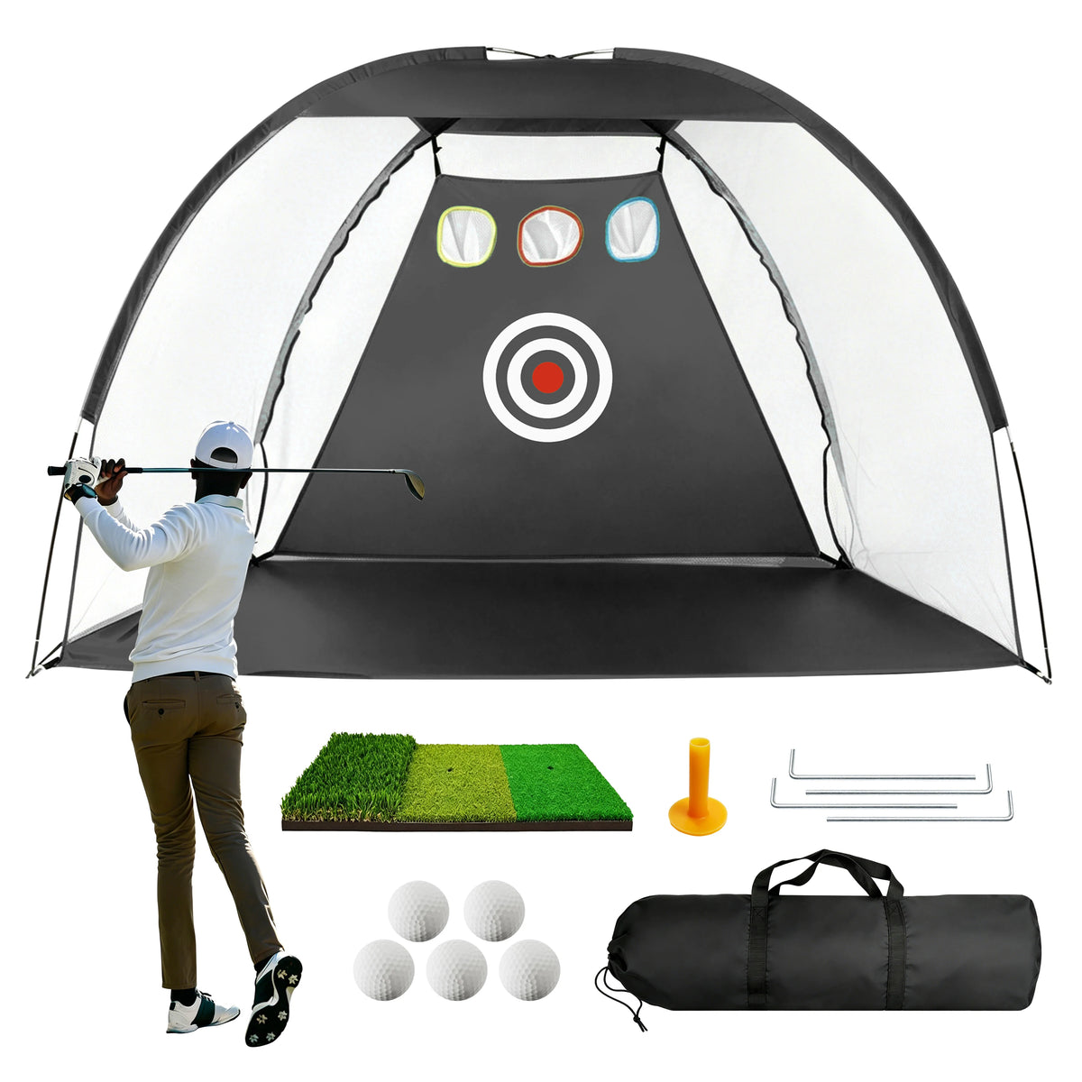 Golf Practice Net 2m × 1.4m with Hitting Mat – Garden Driving & Chipping Net