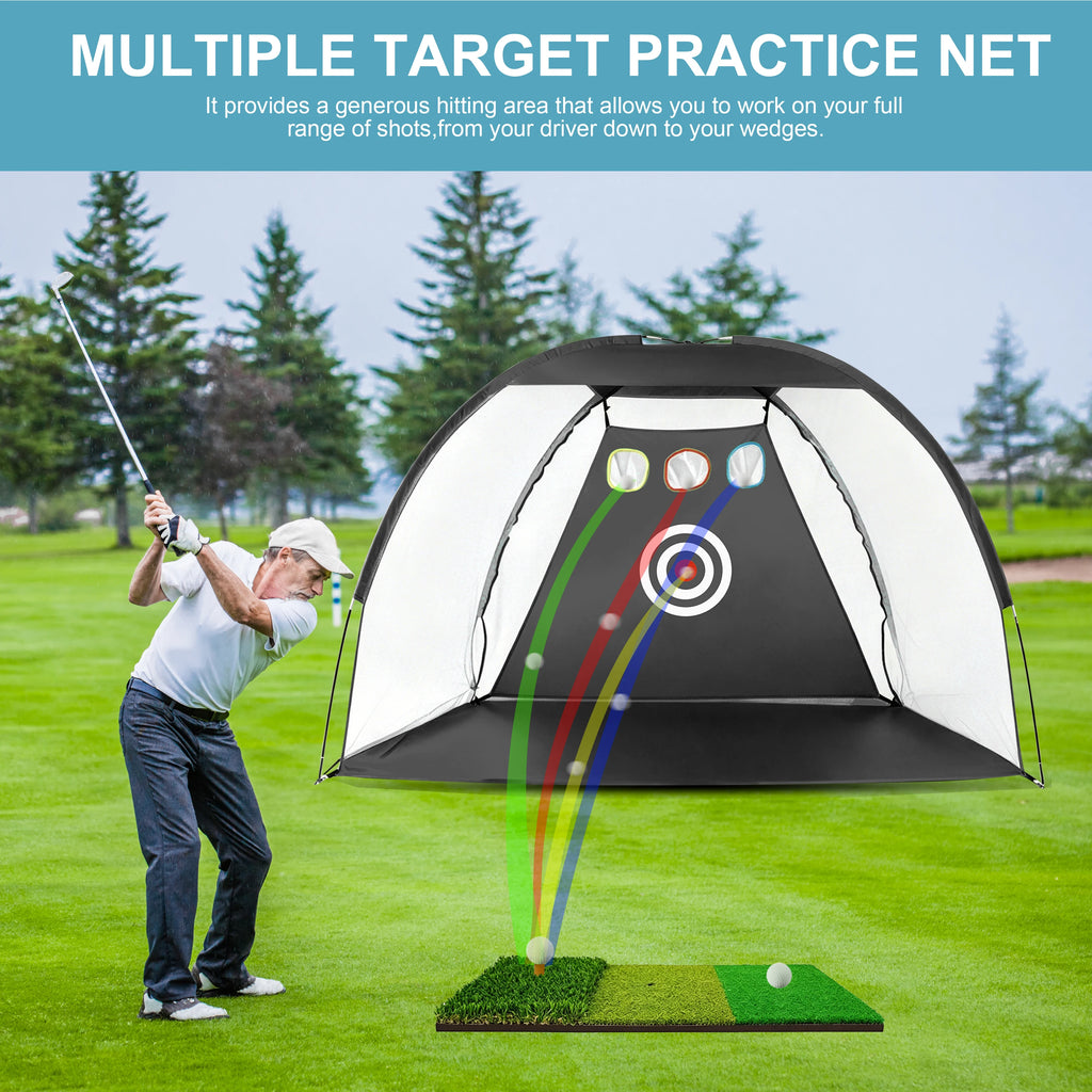 Golf Practice Net 2m × 1.4m with Hitting Mat – Garden Driving & Chipping Net