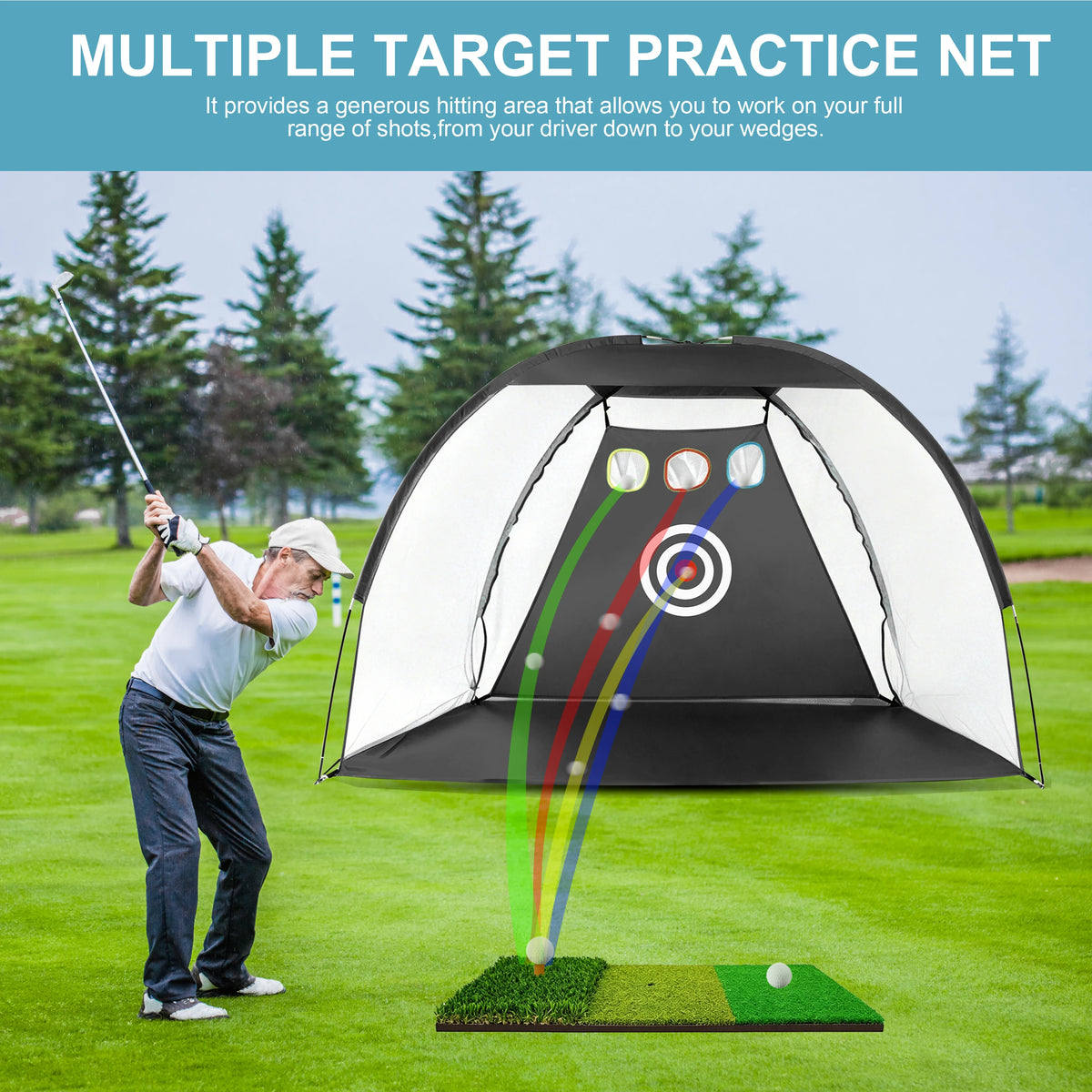 Golf Practice Net 2m × 1.4m with Hitting Mat – Garden Driving & Chipping Net