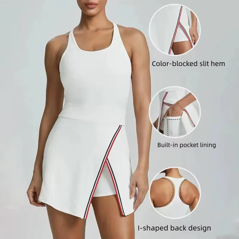 Women's Contrast Color Active Tennis & Golf Dress | Anti-Exposure Built-in Shorts & Chest Pad for Maximum Comfort