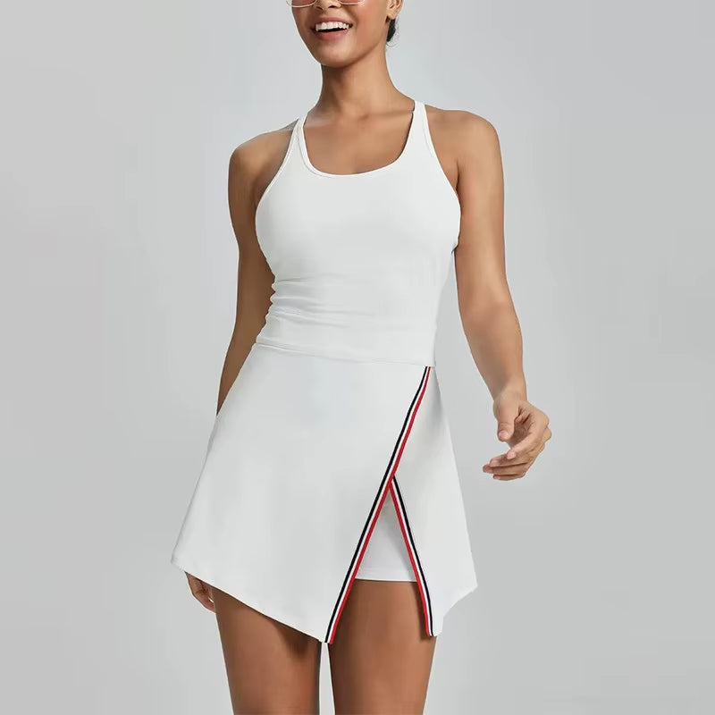 Women's Contrast Color Active Tennis & Golf Dress | Anti-Exposure Built-in Shorts & Chest Pad for Maximum Comfort