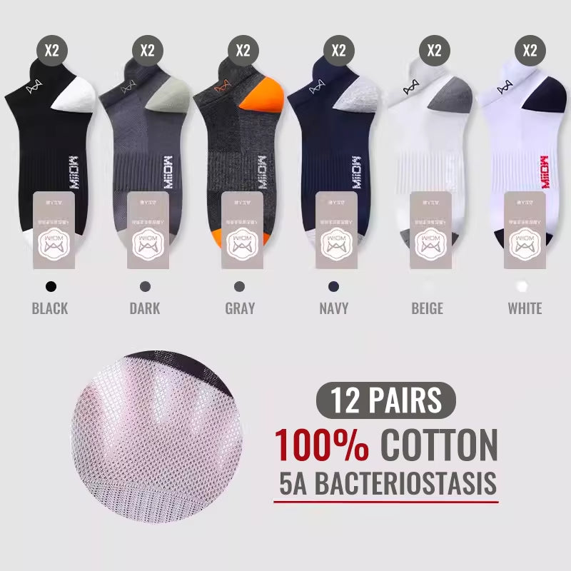 100% Pure Cotton Short Socks Men Ankle Sock Business Dress Ear-Lifting Heel Protection Deodorant Antibacterial Sports Sock