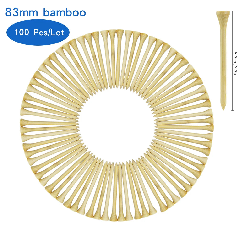 Bamboo Golf Tees (100 Pack) – 4 Mixed Sizes for Driver, Woods & Irons