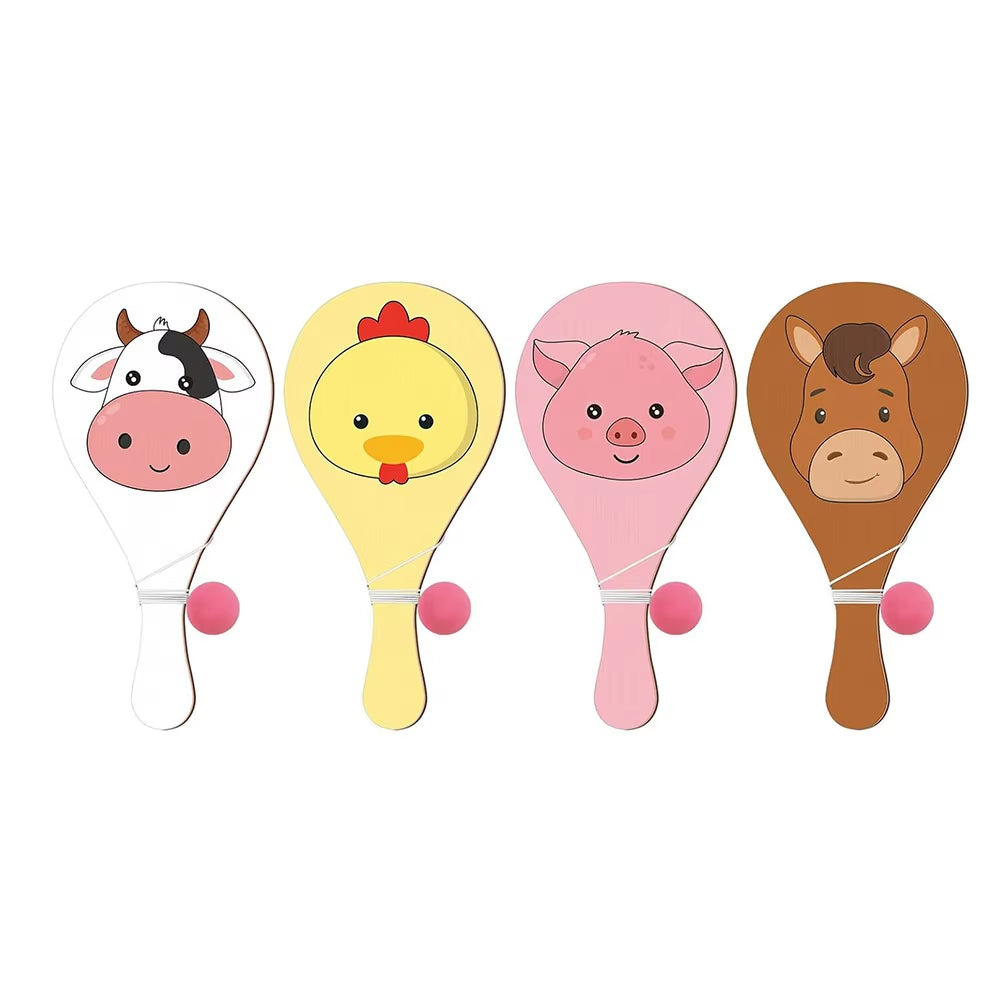 Portable Wooden Paddle Ball Game Set with Elastic String – 4-Piece Lightweight Outdoor & Travel Sports Activity for Kids and Adults