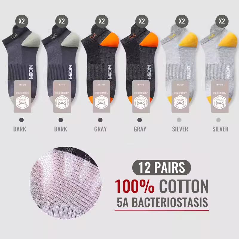 100% Pure Cotton Short Socks Men Ankle Sock Business Dress Ear-Lifting Heel Protection Deodorant Antibacterial Sports Sock