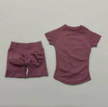 2 Piece Sports Set Women Gym Yoga Set Seamless Fitness Gym Clothes Sportswear Short Sleeve Top Sports Short Leggings Suit