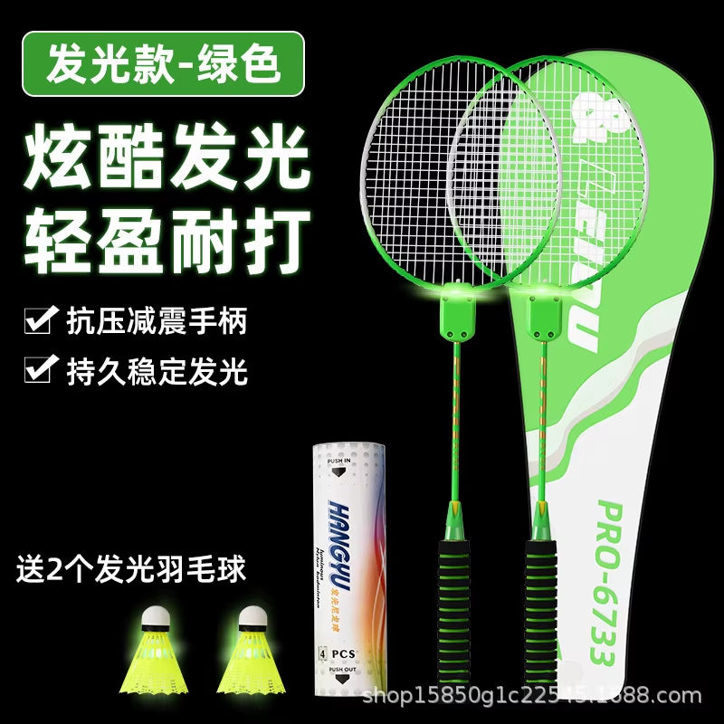 Luminous Badminton Racket Set – Adult & Children Professional Ultra-Lightweight Durable Racquet Kit for Night Outdoor Sports & Training