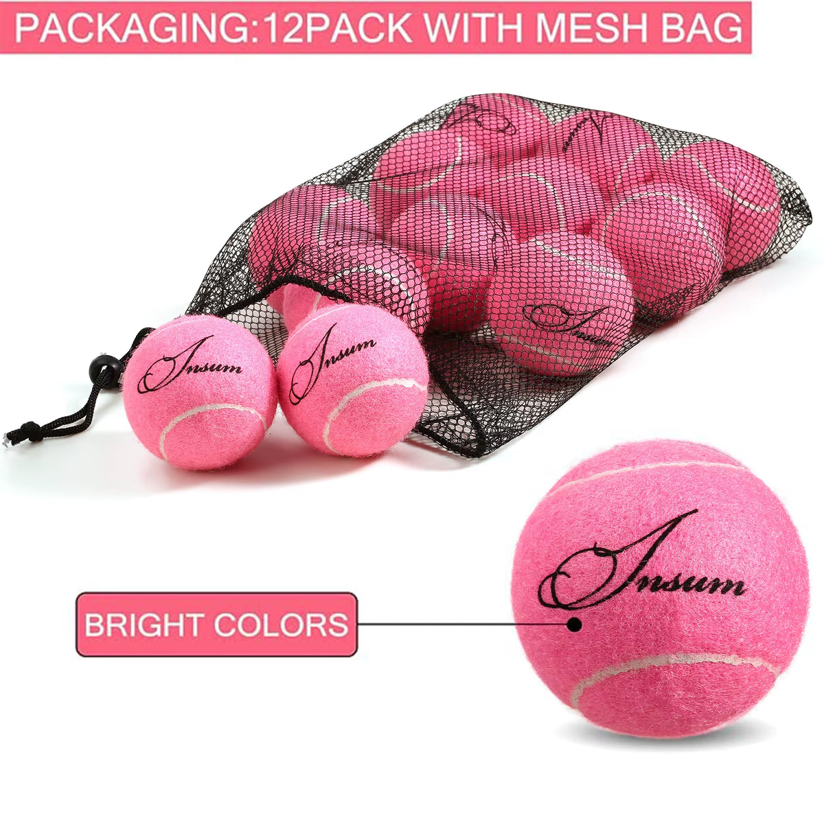 Bulk 12-Piece Tennis Ball Set | High-Elasticity Rubber Training & Play Balls with Handy Mesh Storage Bag