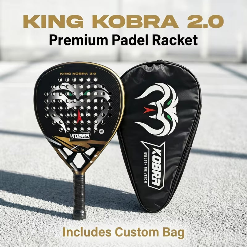KING KOBRA 2.0 Pro 18K Carbon Padel Tennis Racket | Anti-Slip Grip, 3D Spin Surface & Shock Absorption