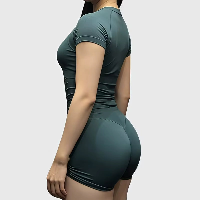 2 Piece Sports Set Women Gym Yoga Set Seamless Fitness Gym Clothes Sportswear Short Sleeve Top Sports Short Leggings Suit