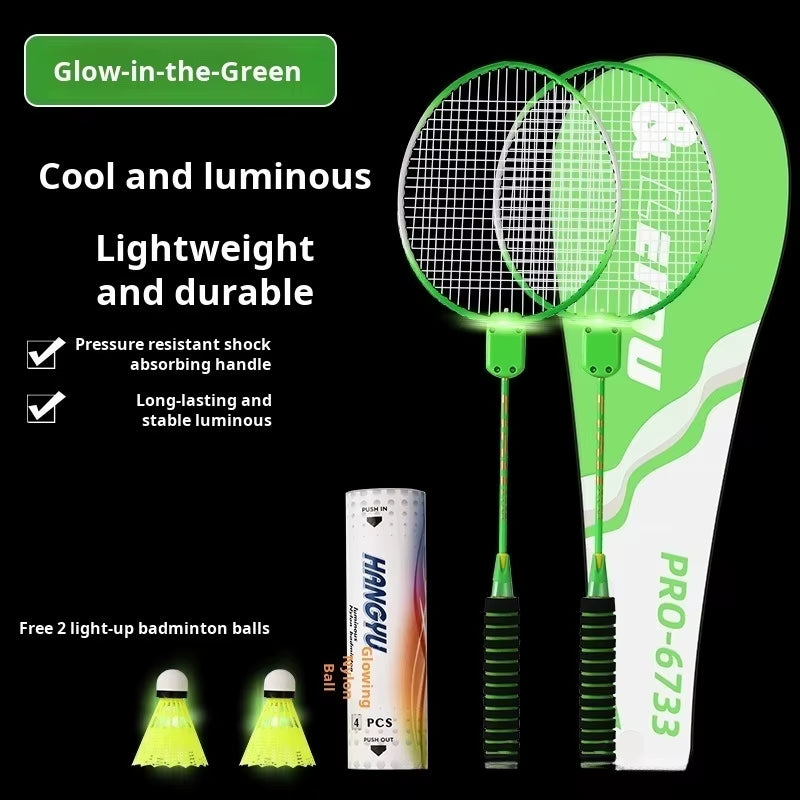 Luminous Badminton Racket Set – Adult & Children Professional Ultra-Lightweight Durable Racquet Kit for Night Outdoor Sports & Training