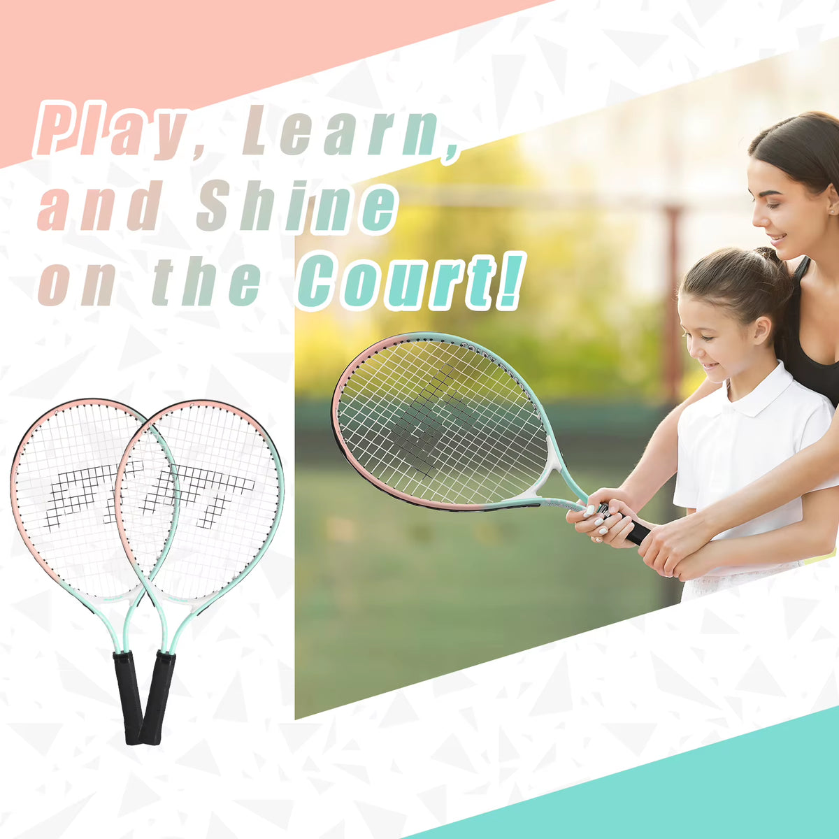 Pickletech Kids Junior Tennis Racket Set | 17-Inch Lightweight Aluminum Racquet & Travel Bag for Toddlers