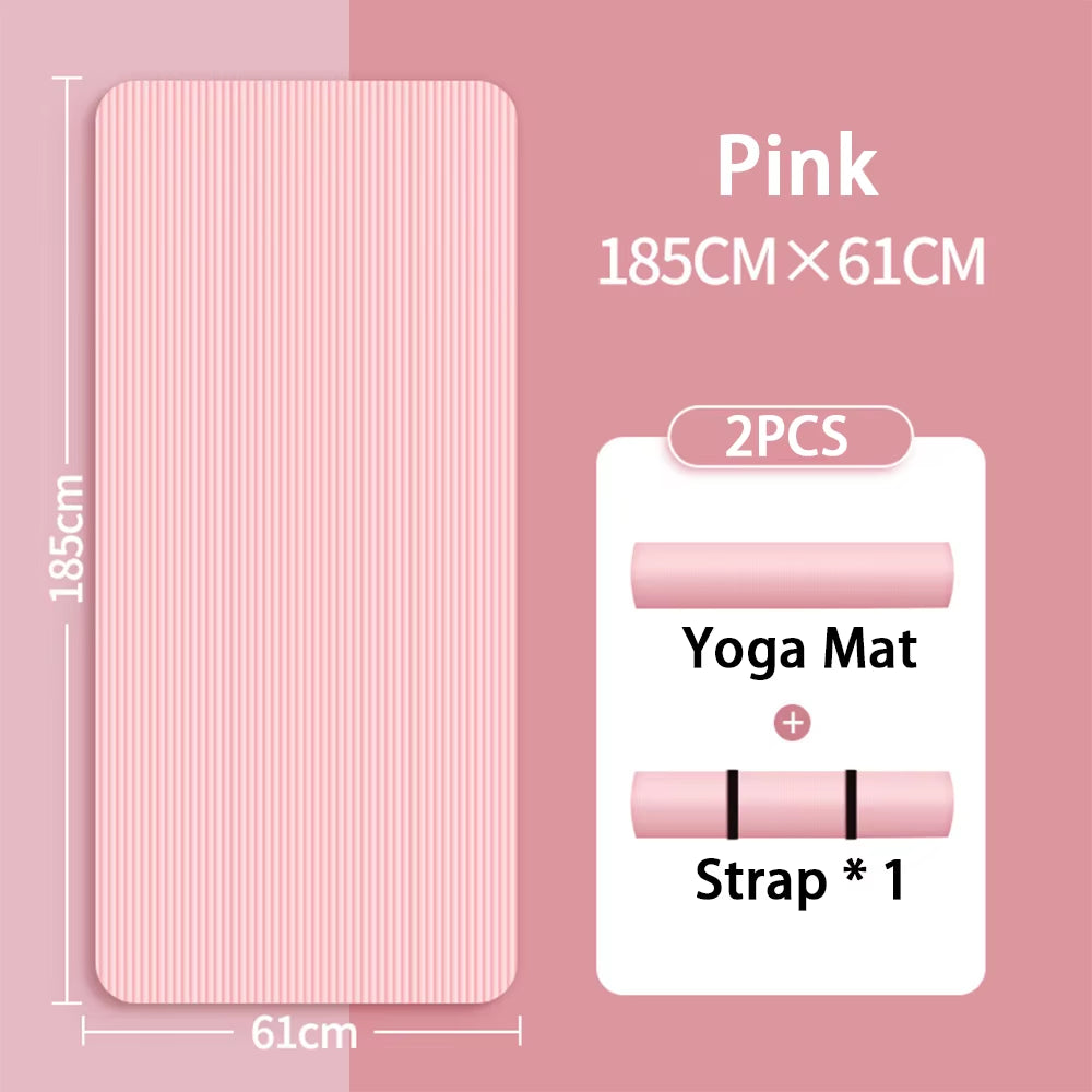 8mm Thick Eco-Friendly NBR Yoga Mat – Anti-Slip Fitness & Exercise Floor Mat with Carrying Strap (Pink, Purple, Blue, Black)